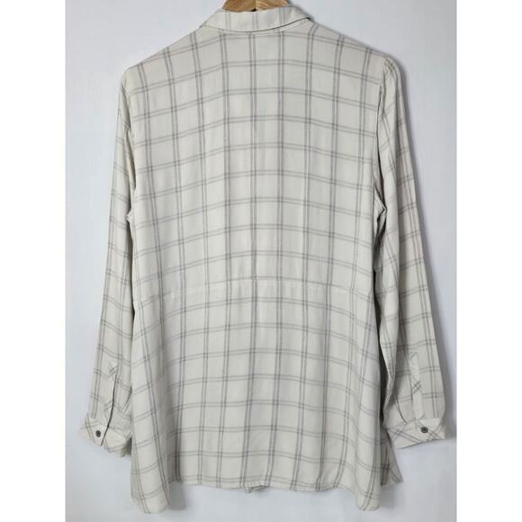 J Jill Womens Plaid Tunic Top Size Medium Tan Button Down Pleated Shirt - Picture 5 of 5
